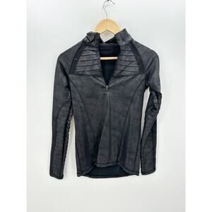 HPE Black Metallic Bronze 1/4 Zip Moto Jacket Pullover Textured Women Small